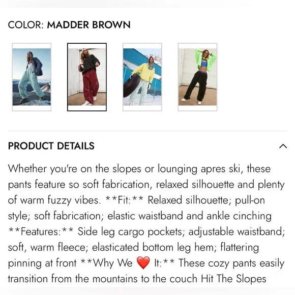 Free People Hit The Slopes Fleece Pants Size XS NWT - Picture 3 of 12